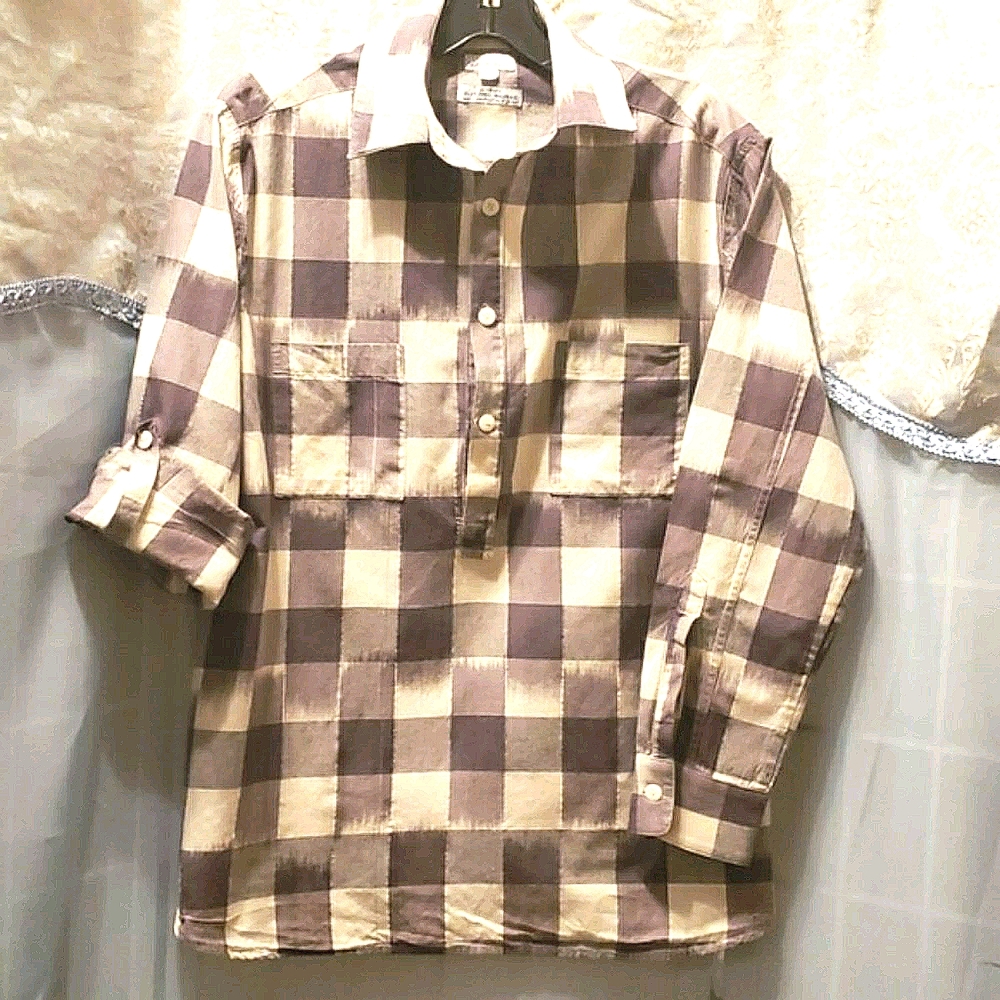MEN'S STEVEN ALAN GREY/WHITE PLAID SHIRT SZ S